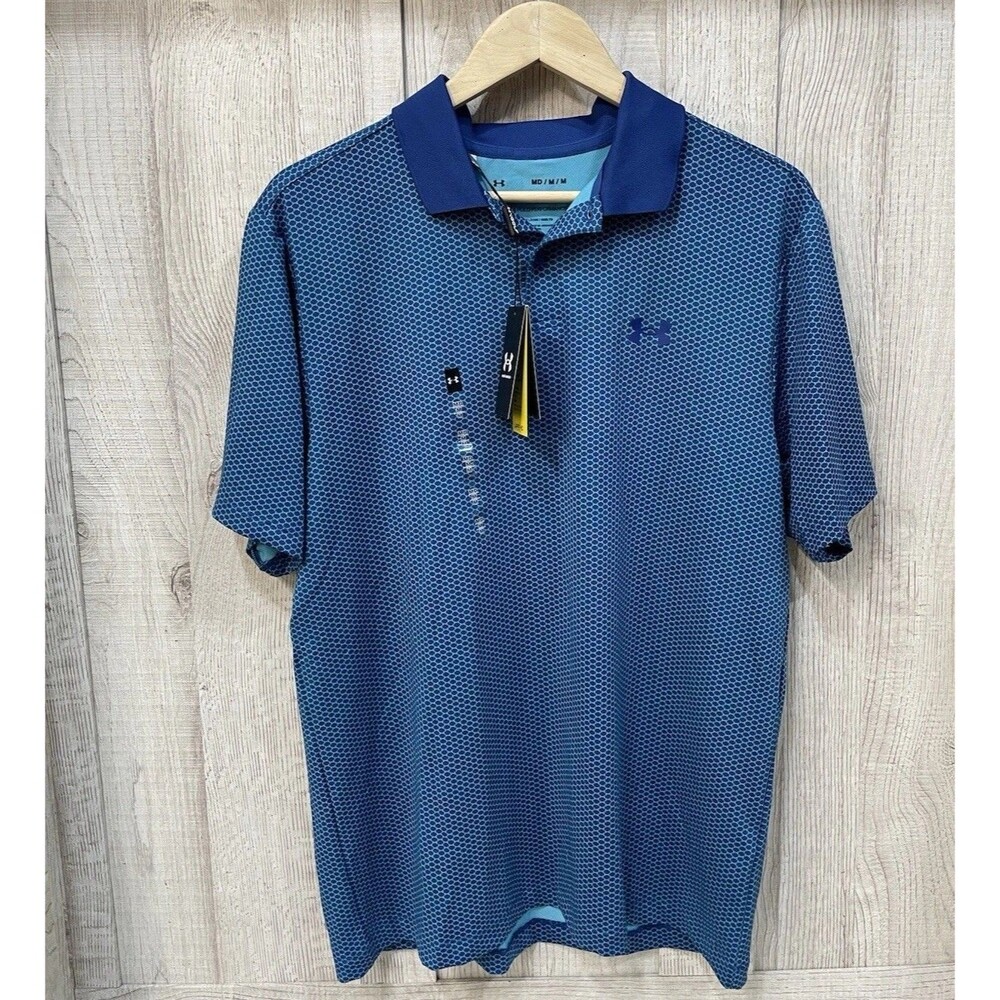 UNDER ARMOUR Men's Medium Performance 3.0 Golf Polo Shirt UPF 40 GeoMetric Blue